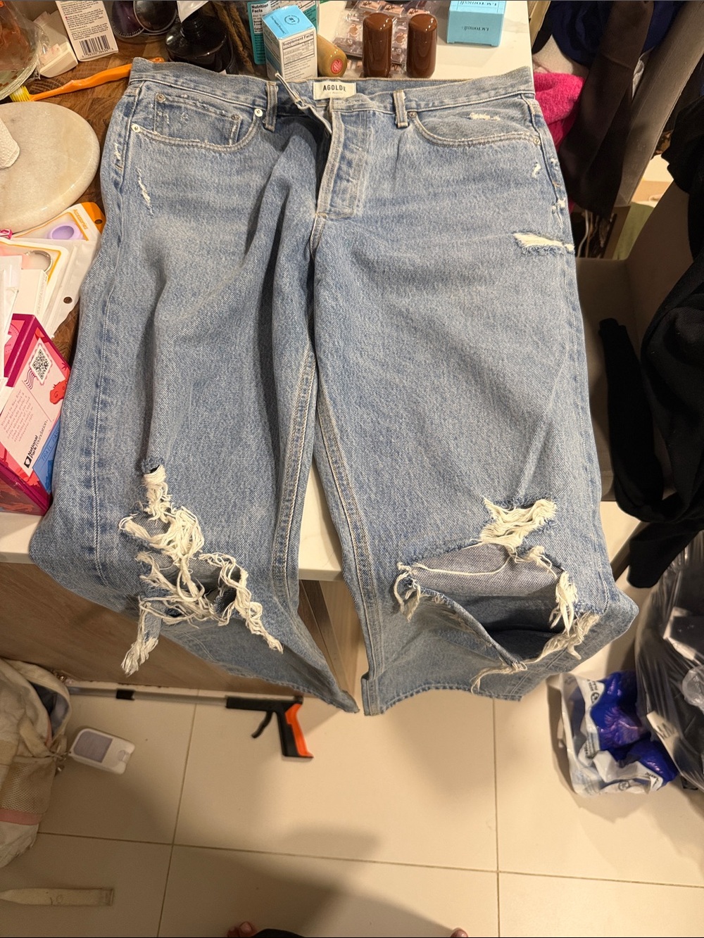 Agolde Light Blue Distressed Boyfriend Jeans
